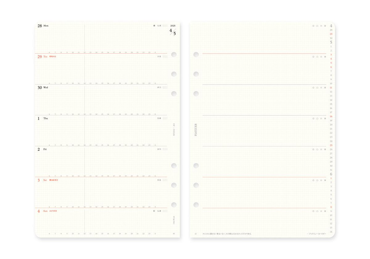 Weekly Schedule Refill 2025 PLT0002 (A5 Size)