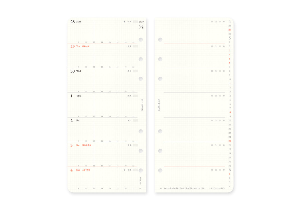 Weekly Schedule Refill 2025 PLT0002 (Narrow Size)